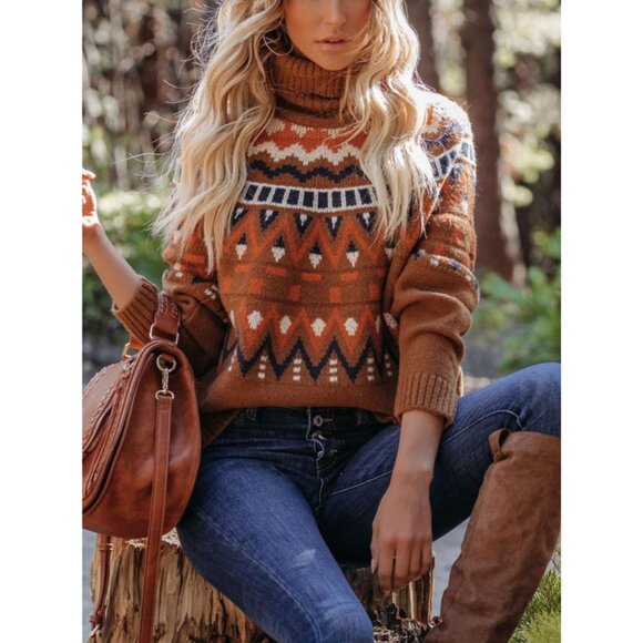 Vici Brown Fair Isle Sweater - Picture 2 of 12